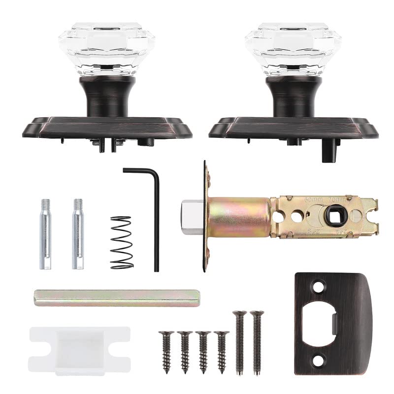 Orger Passage Door Knob for Hallway and Closet, Glass Door Handle with Non-Locking Latch, Octagonal Clear Crystal Door Knob 1 Pack, Oil Rubbed Bronze Vintage Rosette with Heavy Duty Crystal - Image 5